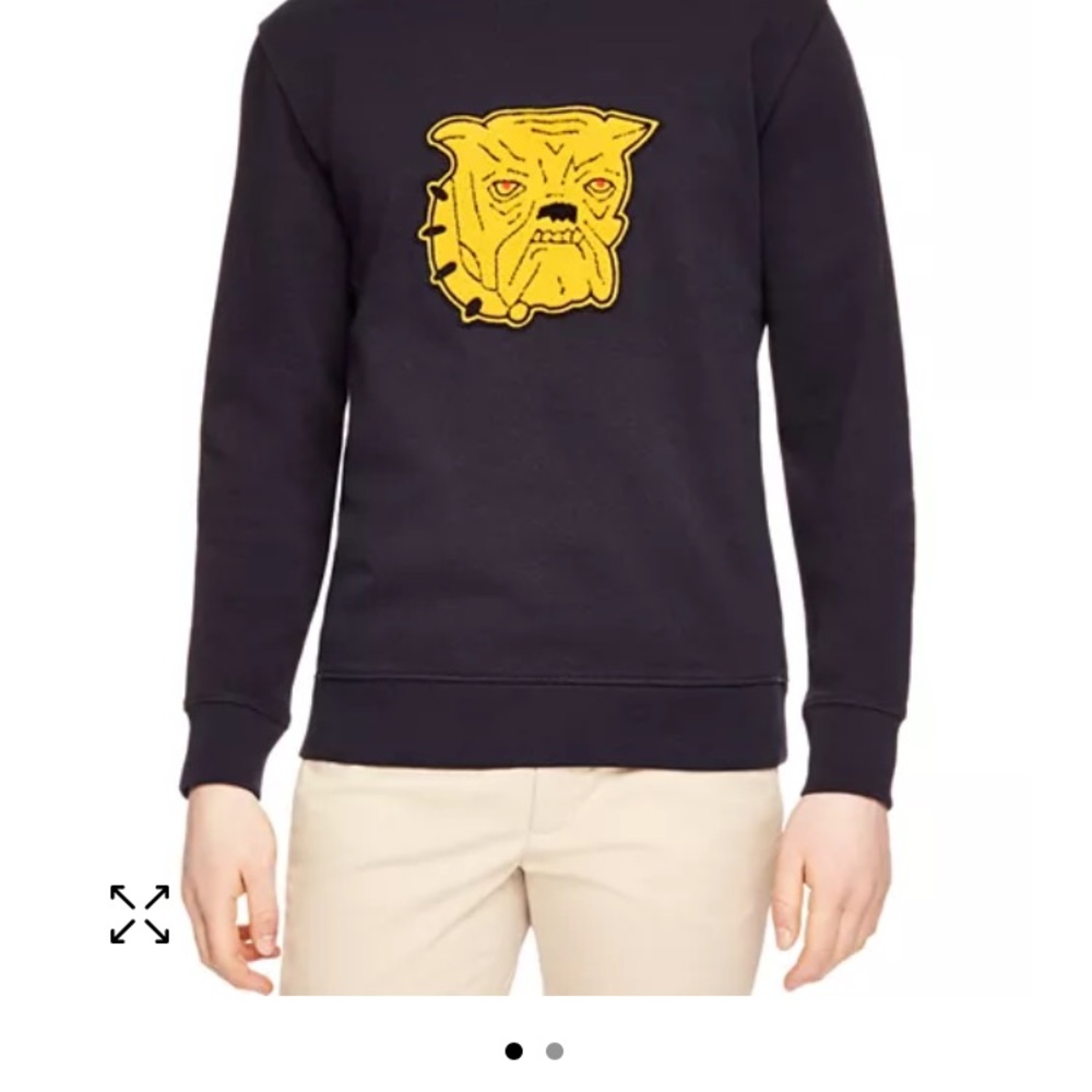 Sandro Black and Yellow Crewneck Sweater with Bulldog Design